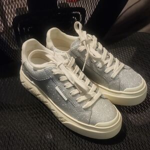 Tory Burch Leather Ladybug Sneakers Silver Glitter Size 6